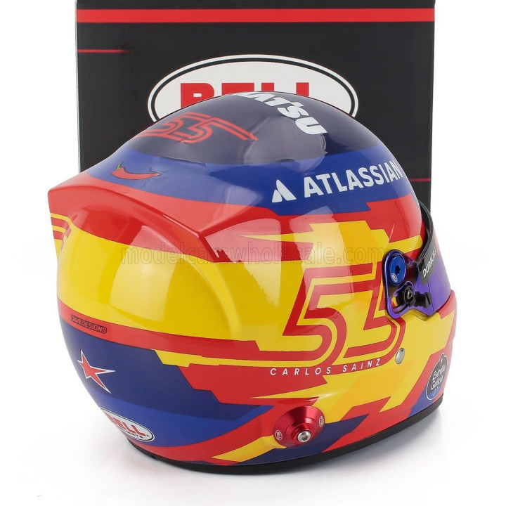 MINI HELMET BELL HELMET CASCO HELMET F1 CARLOS SAINZ TEAM ATLASSIAN WILLIAMS RACING N 55 SEASON 2025 - BLUE YELLOW RED 1/2
