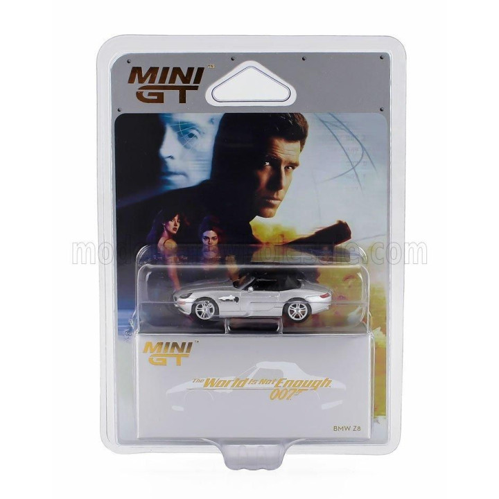 MINI GT BMW Z8 SPIDER 1999 - 007 JAMES BOND - THE WORLD IS NOT ENOUGH - IL MONDO NON BASTA - ENGLISH BLISTER PACKAGING - SILVER 