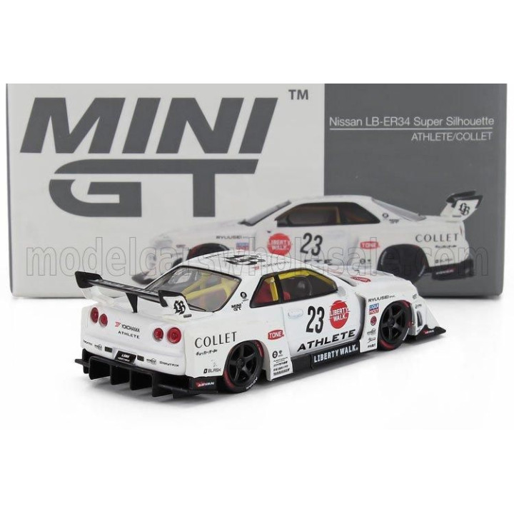 MINI GT NISSAN SKYLINE GT-R (R34) SUPER SILHOUETTE N 23 RACING ATHLETE COLLET RHD 2024 - WHITE 1/64