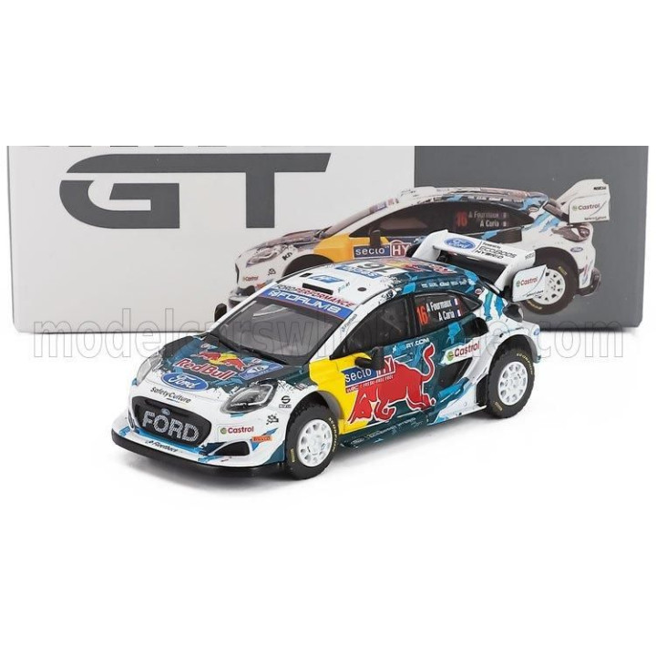 MINI GT FORD ENGLAND PUMA RALLY1 N 16 TEAM MSPORT 3rd WRT RALLY FINLAND 2024 ADRIEN FOURMAUX - ALEXANDRE CORIA - BLUE RED WHITE 