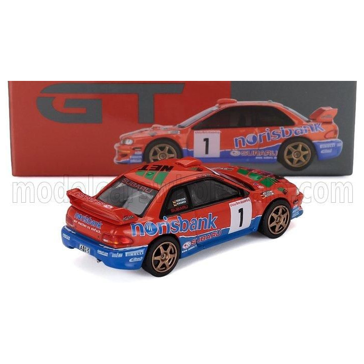 MINI GT SUBARU IMPREZA WRC97 N 1 WINNER RALLY DEUTSCHLAND 1999 ARMIN KREMER - FRED BERBEN - RED BLUE 1/64