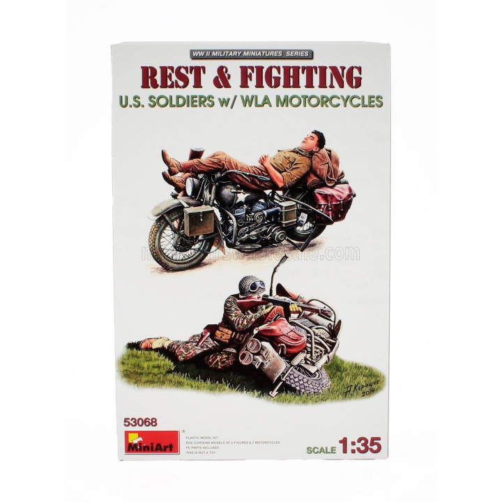 MINIART FIGURES REST & FIGHTING U.S. SOLDIER WLA MILITARY MOTORCYCLE 1/35
