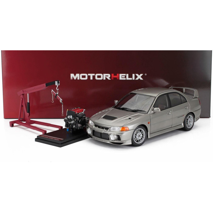 MOTORHELIX MITSUBISHI LANCER EVO IV WITH ENGINE AND ACCESSORIES 1999 - GREY MET 1/18