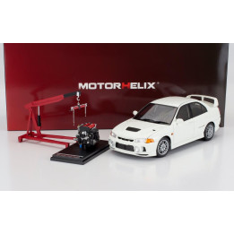 MOTORHELIX MITSUBISHI LANCER EVO IV WITH ENGINE AND ACCESSORIES 1999 - SCOTIA WHITE 1/18