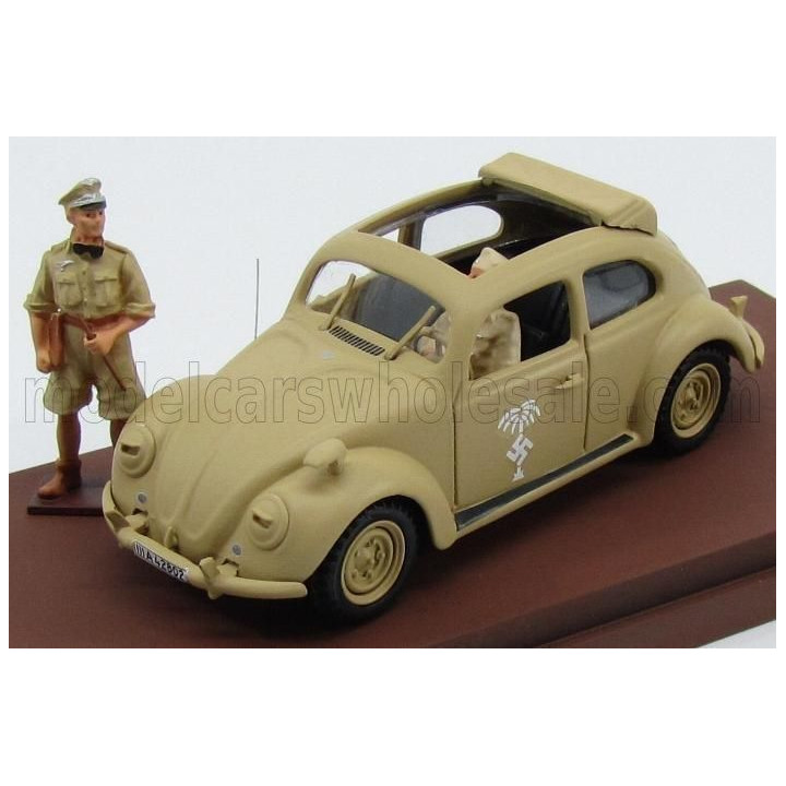 RIO MODELS VOLKSWAGEN BEETLE AFRICA KORPS 1941 - WITH ROMMEL + DRIVER FIGURE - MILITARY SAND 1/43