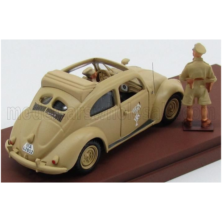 RIO MODELS VOLKSWAGEN BEETLE AFRICA KORPS 1941 - WITH ROMMEL + DRIVER FIGURE - MILITARY SAND 1/43