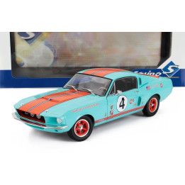 SOLIDO FORD USA MUSTANG SHELBY GT500 RACING N 4 TRIBUTE COUPE 1967 - LIGHT BLUE ORANGE 1/18