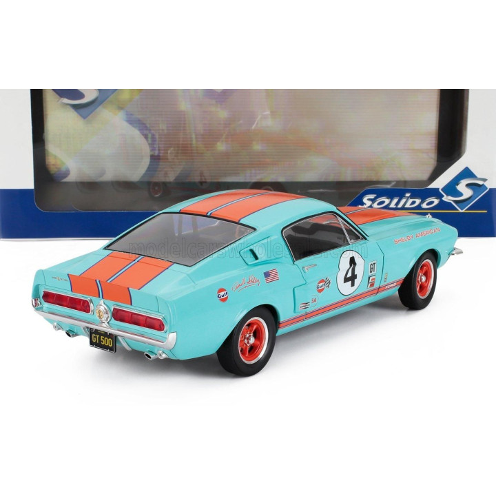 SOLIDO FORD USA MUSTANG SHELBY GT500 RACING N 4 TRIBUTE COUPE 1967 - LIGHT BLUE ORANGE 1/18