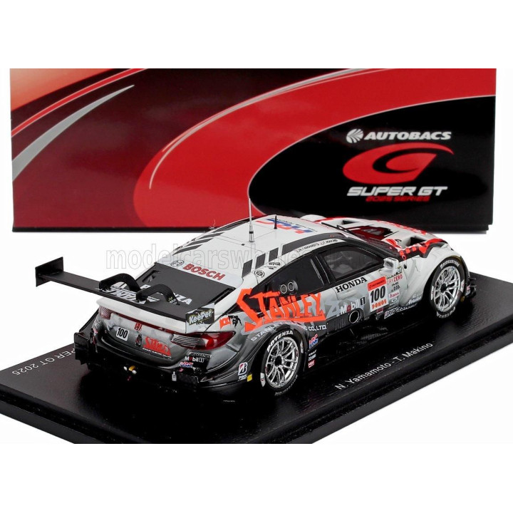 SPARK MODEL HONDA CIVIC TYPE R-GT TEAM STANLEY KUNIMITSU N 100 GT500 CLASS SUPER GT 2025 NAOKI YAMAMOTO - ADASUKE MAKINO - WHITE