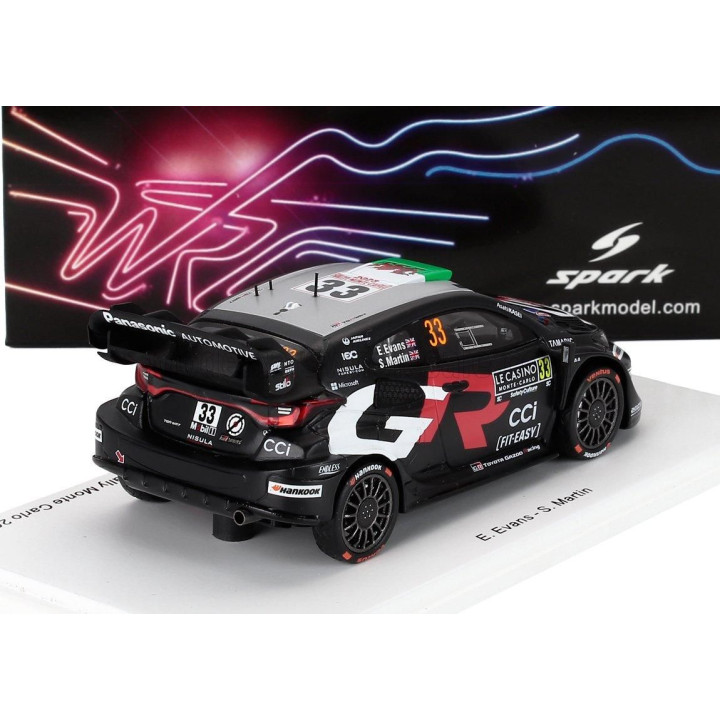 SPARK MODEL TOYOTA YARIS GR RALLY1 TEAM GAZOO RACING WRT N 33 2nd RALLY MONTECARLO 2025 ELFYN EVANS - SCOTT MARTIN - BLACK 1/43
