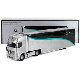 SPARK MODEL MERCEDES BENZ ACTROS MP4 1851 TRUCK CAR TRANSPORTER TEAM MERCEDES-AMG PETRONAS F1 FORMULA ONE SEASON 2023 - SILVER B