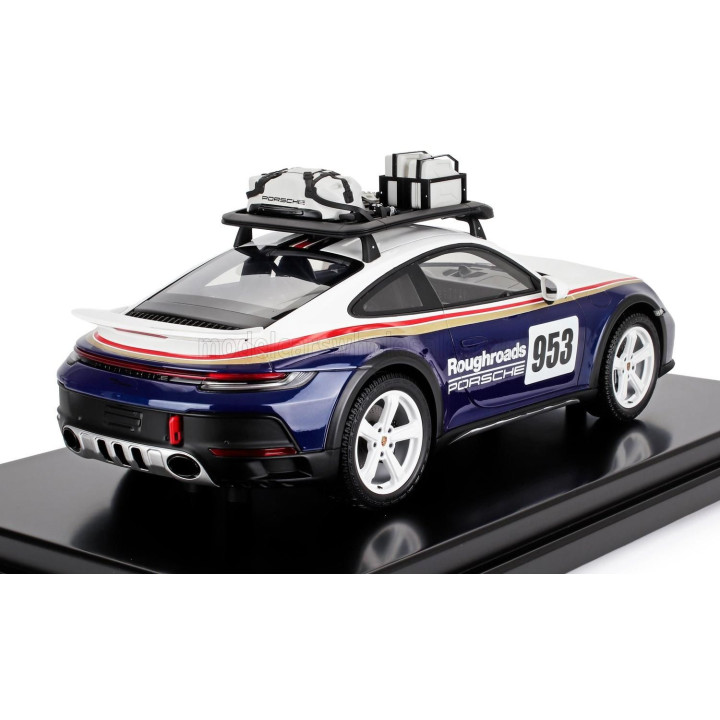 SPARK MODEL PORSCHE 911 992 N 953 RALLY DAKAR ROUGHROADS WITH PACK ROOF ACCESSORIES 2023 - CON VETRINA - WITH SHOWCASE - WHITE B