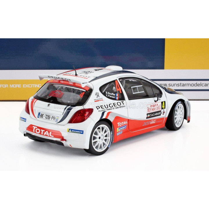 SUN STAR PEUGEOT 207 S2000 N 4 WINNER RALLY MONTECARLO 2011 BRYAN BOUFFIER - XAVIER PANSERI - WHITE RED 1/18