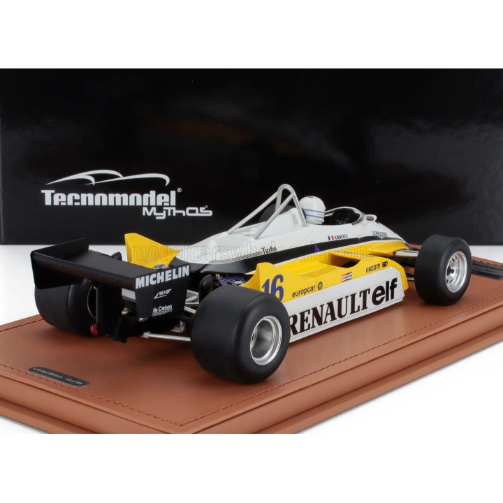 TECNOMODEL RENAULT F1  RE30B V6 TURBO TEAM RENAULT ELF N 16 WINNER FRANCE GP (with pilot figure) 1982 RENE ARNOUX - WHITE YELLOW