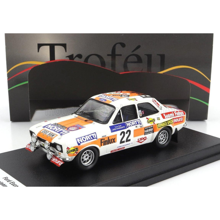 TROFEU FORD ENGLAND ESCORT MKI (night version) N 22 RALLY 1000 LAKES 1975 JUHANI KYNSILEHTO - MARTIN HOLMES - WHITE YELLOW 1/43