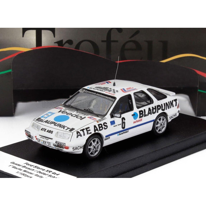 TROFEU FORD ENGLAND SIERRA XR 4x4 N 6 WINNER RALLY INVERNALE SACHS 1986 GUSTEL BRUSCH - DETLEF SCHALLER - WHITE 1/43