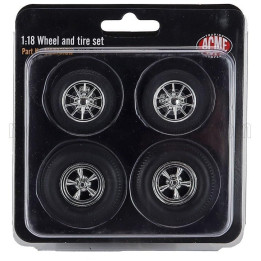 ACME MODELS ACCESSORIES SET 4X WHEELS FOR CHEVROLET 150 GASSER HIGH ROLLER 1957 - BLACK CHROME 1/18