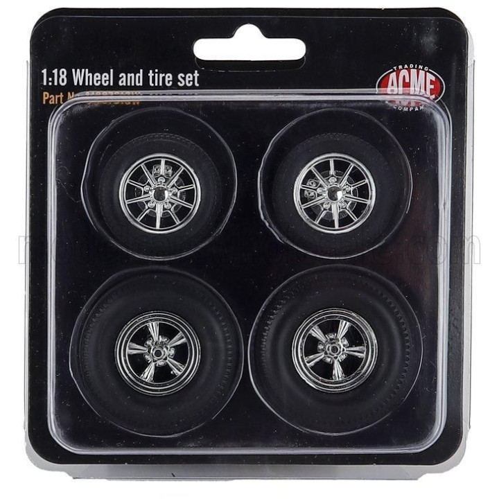 ACME MODELS ACCESSORIES SET 4X WHEELS FOR CHEVROLET 150 GASSER HIGH ROLLER 1957 - BLACK CHROME 1/18