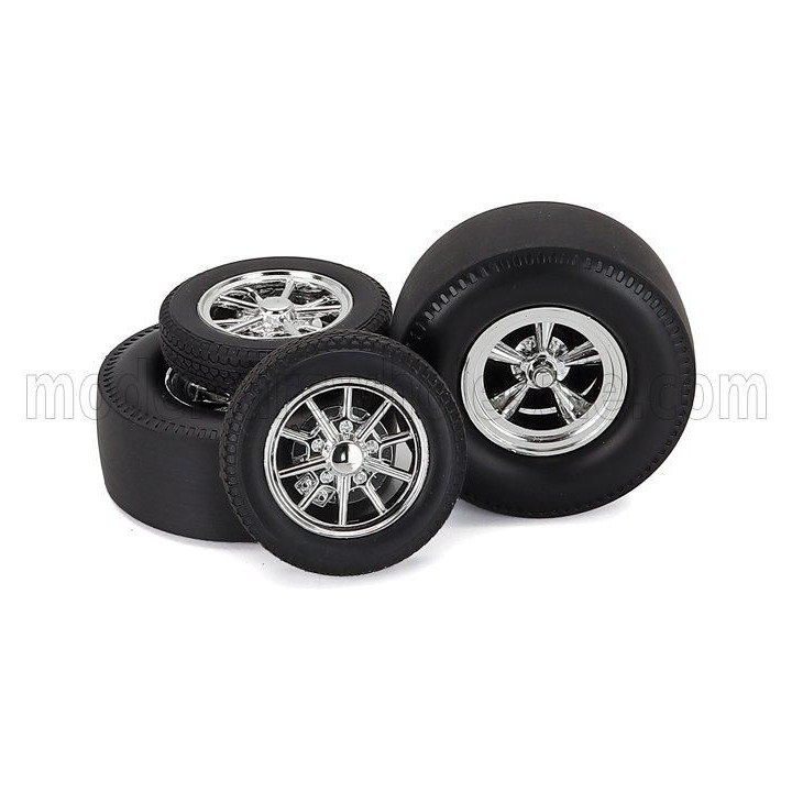 ACME MODELS ACCESSORIES SET 4X WHEELS FOR CHEVROLET 150 GASSER HIGH ROLLER 1957 - BLACK CHROME 1/18