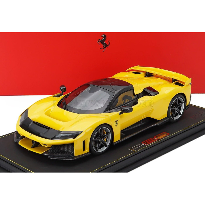 BBR MODELS FERRARI F80 2024 - CARBON RIMS - CON VETRINA - WITH SHOWCASE - GIALLO MODENA - YELLOW BLACK 1/18