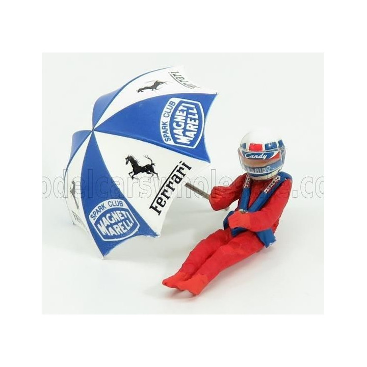 BRUMM FIGURES DIDIER PIRONI FOR FERRARI 126C2 F1 WITH UMBRELLA - RED 1/43