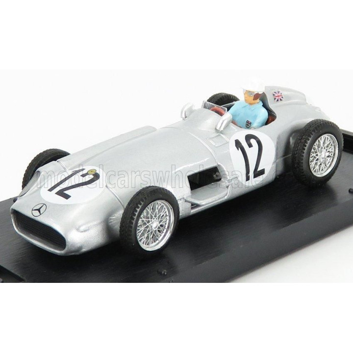 BRUMM MERCEDES BENZ F1 W196 N 12 WINNER BRITISH GP 1955 S.MOSS - 1st F1 VICTORY - WITH DRIVER FIGURE - SILVER 1/43