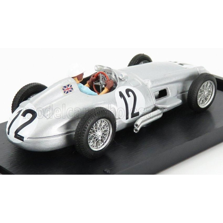 BRUMM MERCEDES BENZ F1 W196 N 12 WINNER BRITISH GP 1955 S.MOSS - 1st F1 VICTORY - WITH DRIVER FIGURE - SILVER 1/43