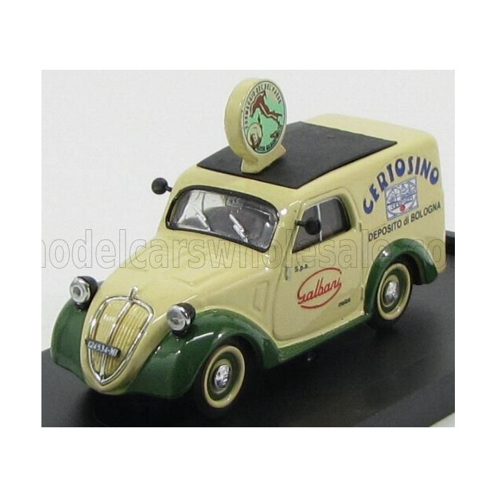 BRUMM FIAT 500B FURGONE VAN VEICOLO COMMERCIALE PUBLICITAIRE GALBANI MELZO MILANO DEPOSITO DI BOLOGNA 1950 - CREAM GREEN 1/43