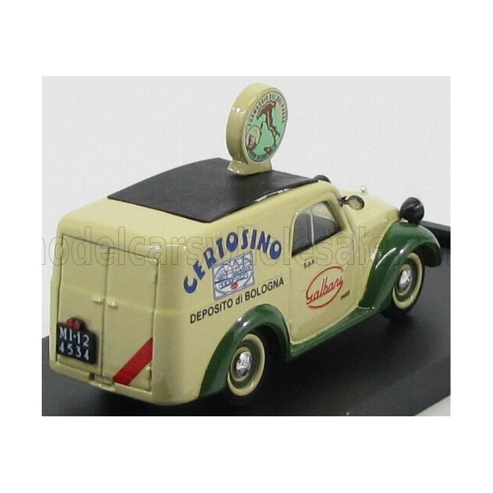 BRUMM FIAT 500B FURGONE VAN VEICOLO COMMERCIALE PUBLICITAIRE GALBANI MELZO MILANO DEPOSITO DI BOLOGNA 1950 - CREAM GREEN 1/43