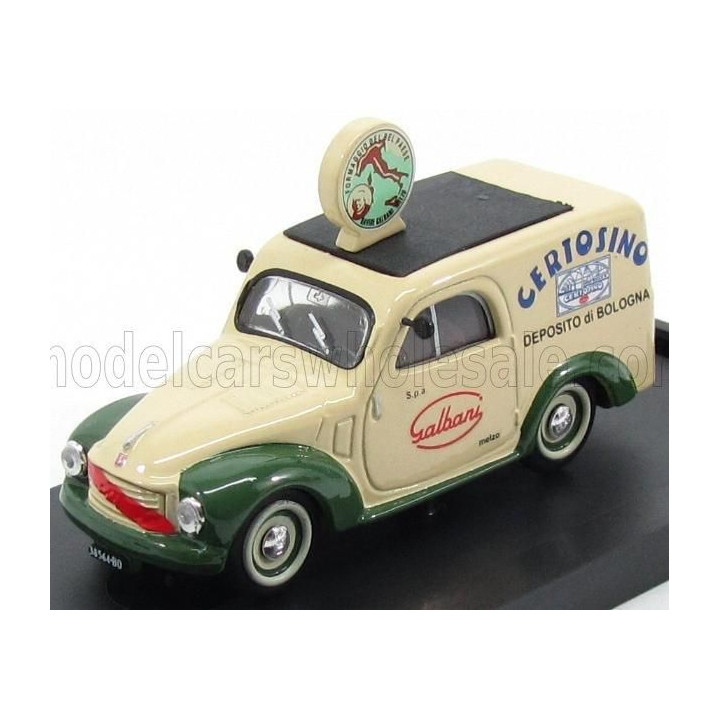 BRUMM FIAT 500C FURGONE VAN VEICOLO COMMERCIALE PUBLICITAIRE GALBANI MELZO MILANO DEPOSITO DI BOLOGNA 1950 - CREAM GREEN 1/43