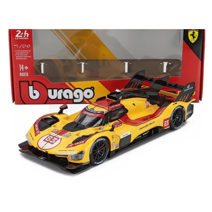 BURAGO FERRARI 499P 3.0L TURBO V6 TEAM AF CORSE N 83 WINNER 24h LE MANS 2025 ROBERT KUBICA - PHIL HANSON - YIFEI YE - YELLOW RED