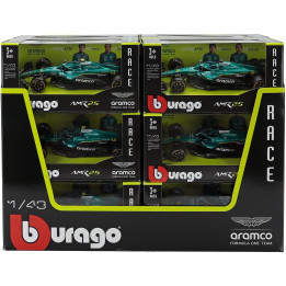 BURAGO ASTON MARTIN F1 - SET 12X - ESPOSITORE - DISPLAY STAND - AMR25 TEAM ARAMCO COGNIZANT N 14 SEASON 2025 FERNANDO ALONSO + N