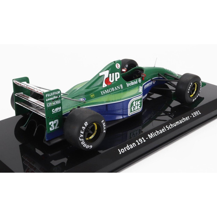 EDICOLA JORDAN F1  191 TEAM 7up JORDAN N 32 FIRST F1 RACE BELGIUM GP 1991 MICHAEL SCHUMACHER - DAMAGE BLISTER BOX - GREEN BLUE 1
