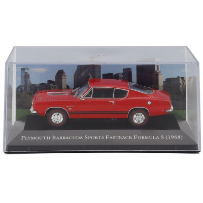 EDICOLA PLYMOUTH BARRACUDA SPORTS FASTBACK FORMULA S 1968 - CON VETRINA - WITH SHOWCASE - RED 1/43