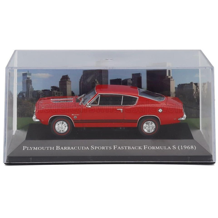 EDICOLA PLYMOUTH BARRACUDA SPORTS FASTBACK FORMULA S 1968 - CON VETRINA - WITH SHOWCASE - RED 1/43