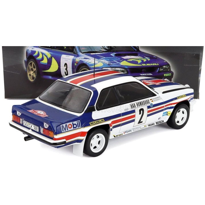 EDICOLA OPEL ASCONA 400 (night version) N 2 WINNER RALLY MONTECARLO 1982 WALTER ROHRL - CHRISTIAN GEISTDORFER - WHITE BLUE 1/18