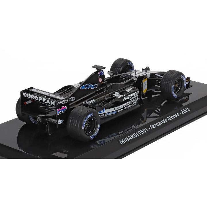 EDICOLA MINARDI F1  PS01 TEAM EUROPEAN N 21 SEASON 2001 FERNANDO ALONSO - BLISTER BOX - BLACK WHITE 1/24