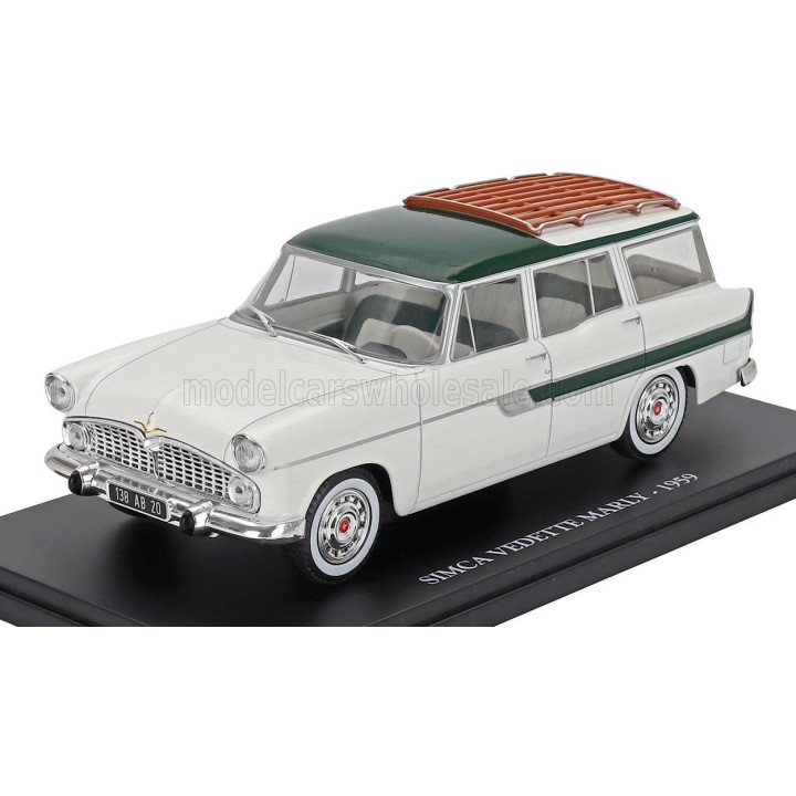EDICOLA SIMCA VEDETTE MARLY SW STATION WAGON 1959 - CON VETRINA - WITH SHOWCASE - WHITE GREEN 1/24