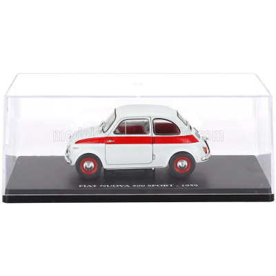 EDICOLA FIAT 500 SPORT 1959 - CON VETRINA - WITH SHOWCASE - WHITE RED 1/24