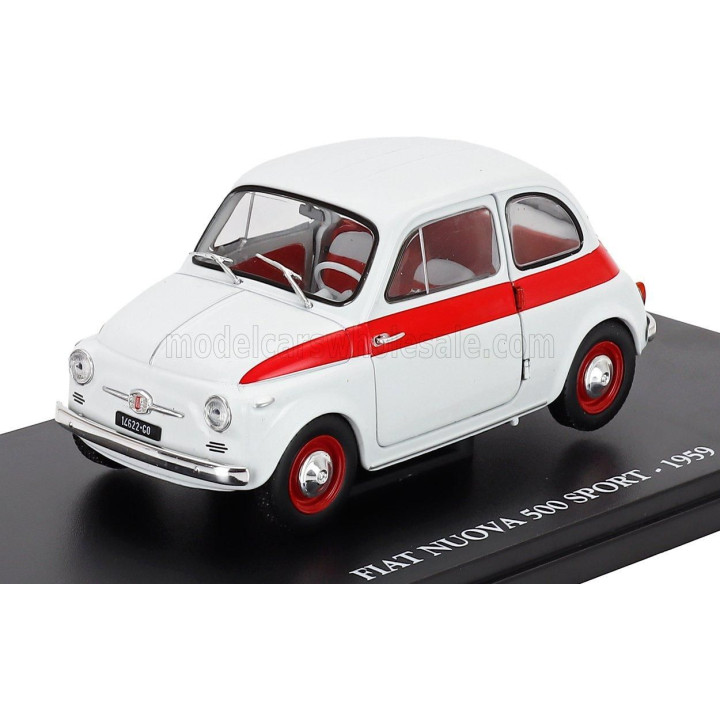 EDICOLA FIAT 500 SPORT 1959 - CON VETRINA - WITH SHOWCASE - WHITE RED 1/24