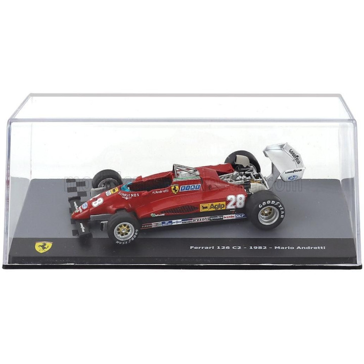 EDICOLA FERRARI F1  126 C2 N 28 SEASON 1982 MARIO ANDRETTI - CON VETRINA - WITH SHOWCASE - RED 1/43