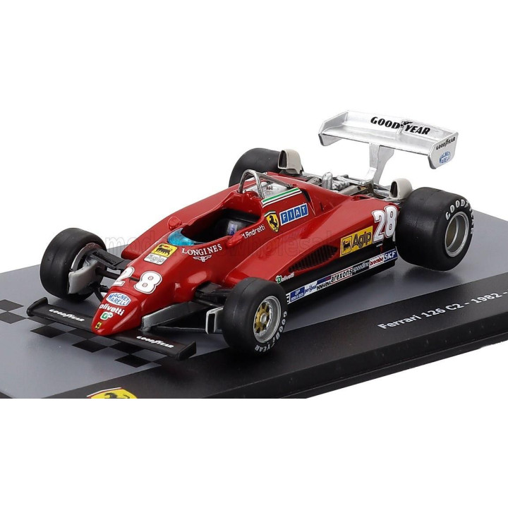 EDICOLA FERRARI F1  126 C2 N 28 SEASON 1982 MARIO ANDRETTI - CON VETRINA - WITH SHOWCASE - RED 1/43