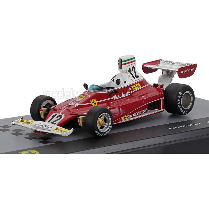 EDICOLA FERRARI F1 312T TEAM FERRARI SEFAC N 12 WORLD CHAMPION SEASON 1975 NIKI LAUDA - CON VETRINA - WITH SHOWCASE - RED WHITE 