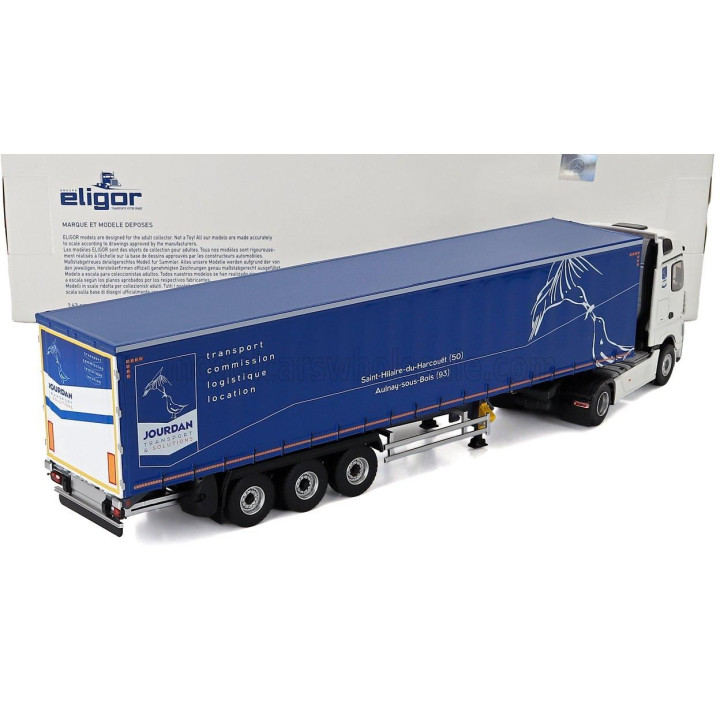 ELIGOR MERCEDES BENZ ACTROS 5 1851 TRUCK TELONATO JOURDAN TRANSPORTS 2020 - WHITE BLUE 1/43