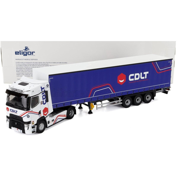 ELIGOR RENAULT T-LINE HIGH TRUCK TELONATO CDLT TRANSPORTS 2023 - WHITE BLUE 1/43