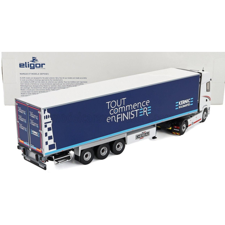 ELIGOR SCANIA R450 TRUCK SEMI-FRIGO TOUT COMMENCE EN FINISTERE 2016 - WHITE BLUE 1/43