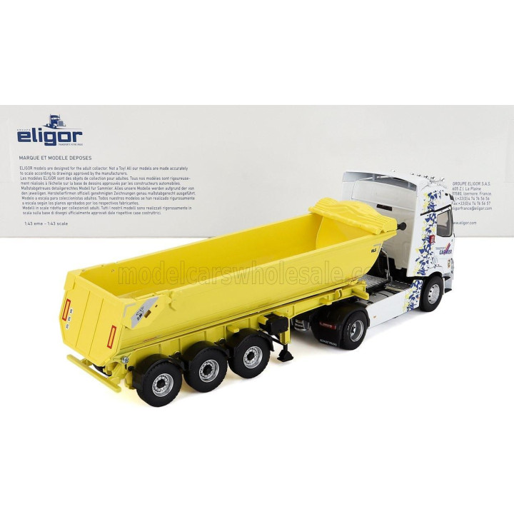 ELIGOR RENAULT T480 TRUCK CASSONE RIBALTABILE GARNIER TRANSPORTS 2021 - WHITE YELLOW 1/43