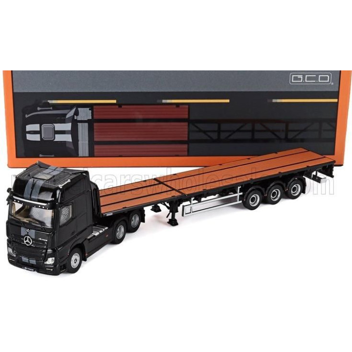 GCD MODELS MERCEDES BENZ ACTROS 2651 6x2 GIGASPACE TRUCK PIANALE 2016 - SATTELZUGMASCHINE & SCALABLE TRAILER - BLACK 1/64