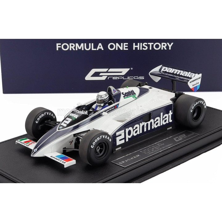 GP REPLICAS BRABHAM F1  BT50 PARMALAT N 2 DUTCH GP (with pilot figure) 1982 RICCARDO PATRESE - WHITE BLUE 1/18