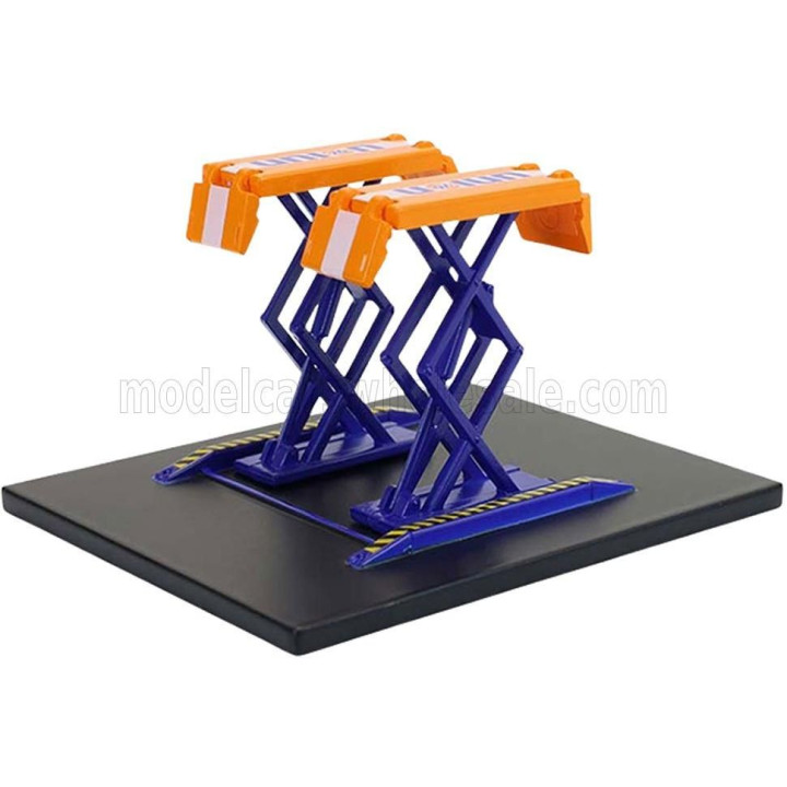 GREENLIGHT ACCESSORIES UNION 76 GARAGE SET OFFICINA - PONTE SOLLEVATORE AUTO - AUTOMOTIVE DOUBLE SCISSOR LIFT - BLUE ORANGE 1/64